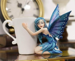 Amy Brown Warmth Comfort Blue Fairy Hugging Tea Cup Statue Garden Fae Fairies - £33.55 GBP