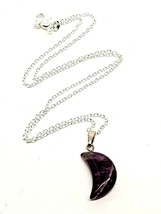 Amethyst Moon Pendant Necklace Crescent Crystal Gemstone Reiki Healing Jewellery - £3.99 GBP