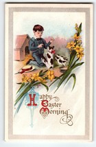 Easter Greetings Postcard Boy Spotted Puppy Dogs Lily Flowers 437 JJ Marks 1911 - £7.09 GBP