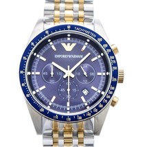 Emporio Armani AR6088 Tazio Mens Silver &amp; Gold Stainless Chrono Watch + ... - $117.48