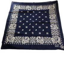 Paisley Bandana Handkerchief Navy Blue Cotton Made in USA 21 in Head Scarf - $9.89