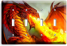 Mythical Fire Breathing Red Dragon 4 Gang Light Switch Wall Plates Room Hd Decor - £17.57 GBP