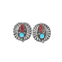 Vintage Zuni Sterling turquoise, and coral clip-on earrings - £65.79 GBP