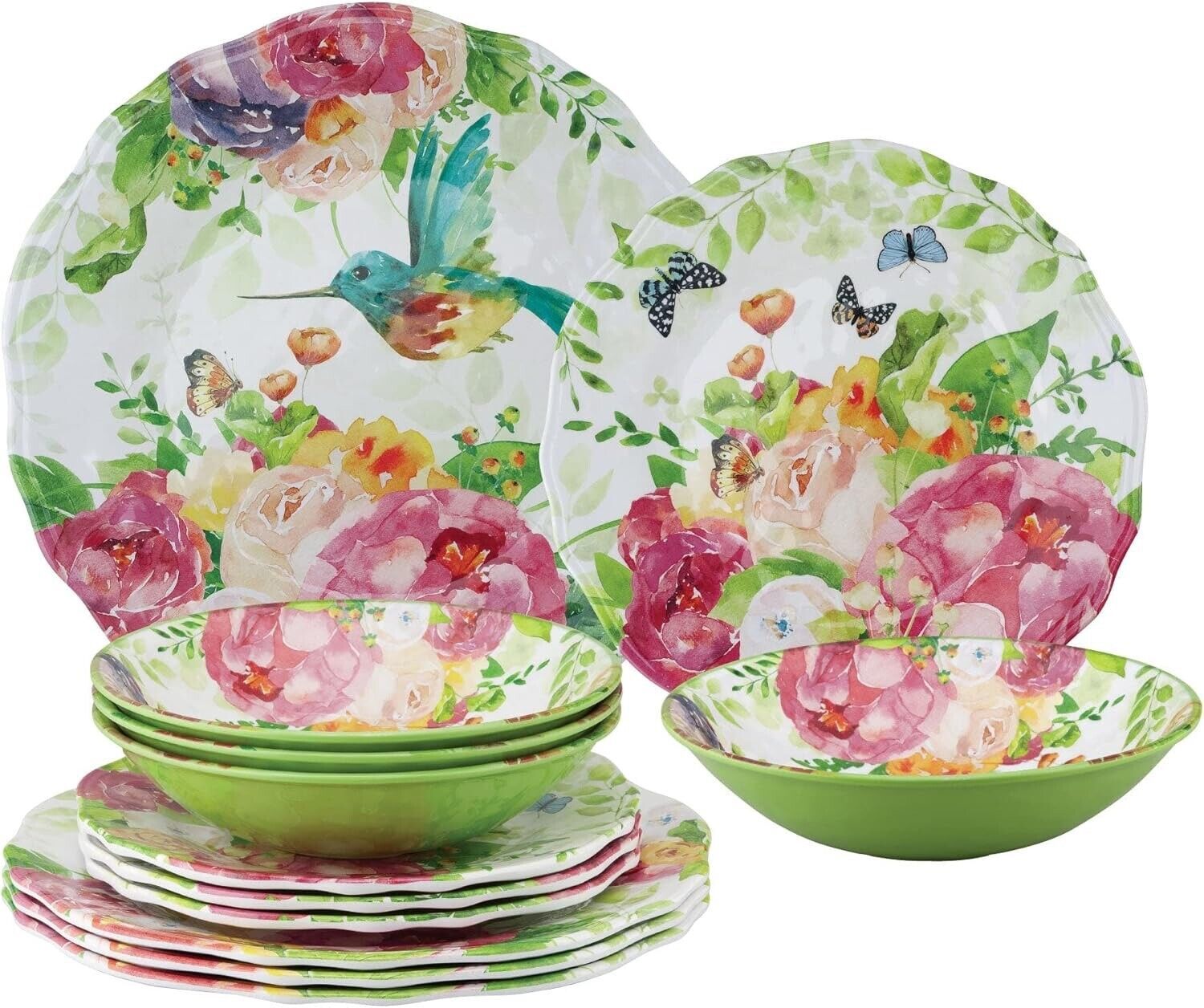 12-Piece Melamine Dinnerware Set, Service for 4 ,Rose Garden)Design - $67.79