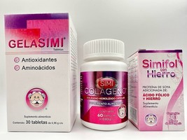 3 Pack GELASIMI Antioxidante y Aminoácidos + SIMICOLAGENO Oral +SIMIFOL ... - £28.05 GBP