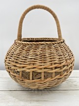 Vintage Round Bamboo Wicker Rattan Decorative Storage Basket Natural W/Handle  - £12.57 GBP