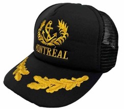 Vintage Montreal Hat Cap Snap Back Black Mesh Trucker Gold Leaf &amp; Anchor Logo - £15.81 GBP