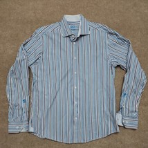 Bugatchi Uomo Dress Shirt Mens 16.5 36/37 Blue White Striped 100% Cotton - £23.58 GBP