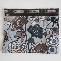 LeSportsac Makeup Bag Blue Brown Floral Le Sportsac Zipper Cosmetic Bag - £13.29 GBP