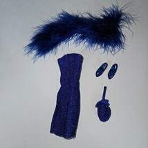 VTG Barbie Fashion Avenue Teen Skipper Royal Blue Dress Handbag Boa Shoe... - $19.75