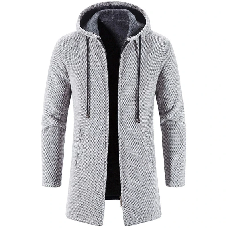 Winter  Sweater Trench Men Fashion Long Cardigan Outer Hooede Sweater Coat Mens  - £117.58 GBP