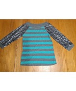 Sweater justice girls size 20 sparkle sequin striped gray teal - $6.80