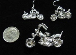 925 Sterling Silver Moving Motorcycle Biker Bike Pendant Charm Earring S... - £39.10 GBP