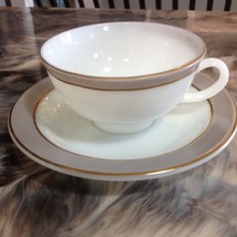 VINTAGE PYREX COFFEE CUP AND SAUCER  DISH, RETRO CORNING, GRAY DOVE PATTERN - $5.99