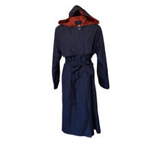 Vintage Investment Hooded Belted Trenchcoat Blue and Red Women&#39;s Size 10 - $54.77