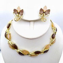 Vintage Thermoset Leaves Jewelry Set, Gold Tone and Autumn Brown and Bei... - £37.29 GBP