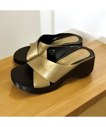 Y2K Enzo Angiolini Womens Gold Brown Leather Chunky Heel Platform Sandal... - $31.51