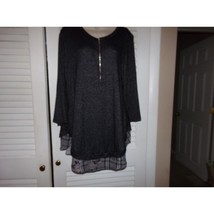 Vtg Lee marled black knit tunic/dress plaid hem front zip 1X Retro Soft ... - $11.03