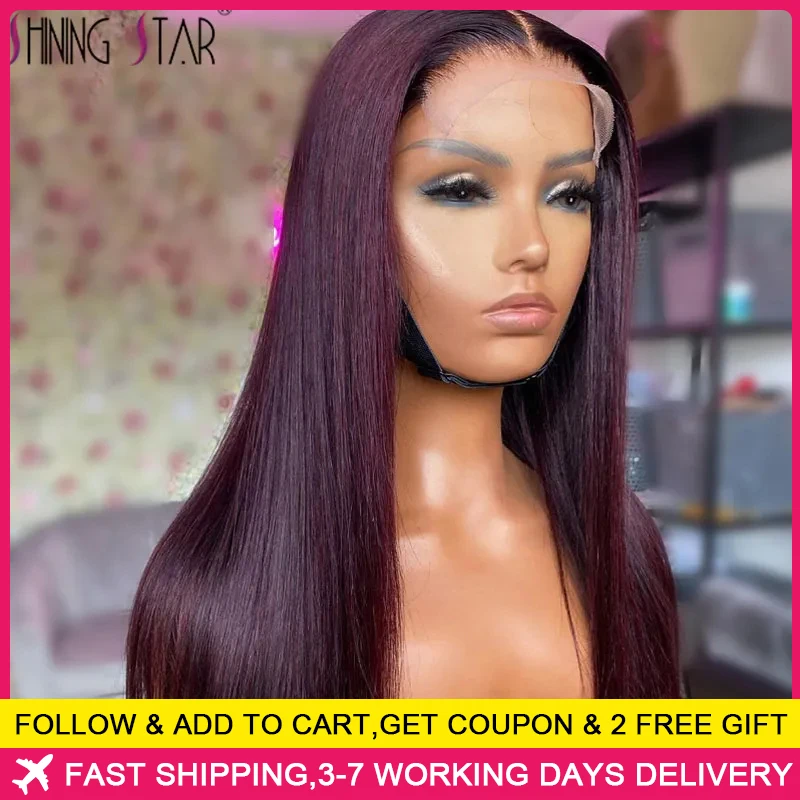 Peruvian Burgundy Lace Front Wig 99J Red Colored 13×4 Straight Lace Frontal Wig - £92.48 GBP+