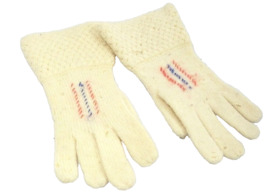 Authentic Antique Hand Knit Childrens Gloves Ivory Red Blue Stitch Displ... - $60.98 CAD
