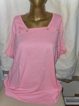 American Sweetheart SS Box Collar Poly-Cotton XL Top with Buttons Pink   - £6.26 GBP