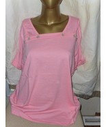 American Sweetheart SS Box Collar Poly-Cotton XL Top with Buttons Pink   - £6.22 GBP