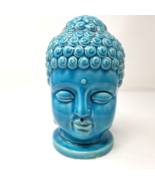 Buddha Head Statue Blue Ceramic Teal Glazed Asian Zen Spiritual Decor Te... - $18.95