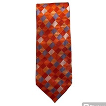 Stafford Essentials Mens Tie Orange Blue Gingham Traditional Silk NeckTi... - $14.99