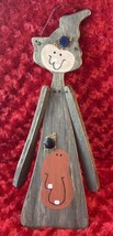 Vintage Primitive Halloween Fall Handmade Wooden Scarecrow With Movable ... - $14.95