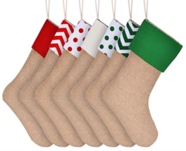 6 pack assorted style natural burlap stocking for hanging christmas gifts craft - £22.01 GBP