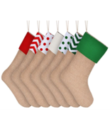 6 pack assorted style natural burlap stocking for hanging christmas gift... - $37.78 CAD