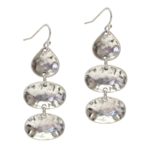 Hammered Triple Concave Drop Dangle Earrings Silver - £9.01 GBP