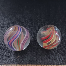 Antique German Glass Marbles Lot of 2 Naked Divided Core Multicolor Swirls - £58.92 GBP