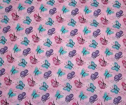 Laurie Campbell &quot;CHARMS&quot; Turquoise Pink Purple Butterflies Fabric 22&quot; L x 44&quot; W - £4.78 GBP