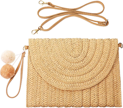 Straw Clutch Shoulder Bag for Women Straw Woven Purse Summer Beach Purse... - $26.32