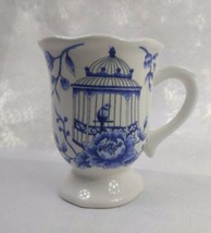 Made in China White Cobalt Blue Cup Mug Bird in Cage Flowers - £9.95 GBP