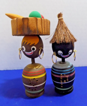 Vintage Wood  African Black Natives Island Caribbean Salt &amp; Pepper Shakers - £36.53 GBP