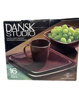 16 Pc Dansk Color Logic Stoneware Dinnerware Set Rasberry With Brown Trim New! - £100.11 GBP