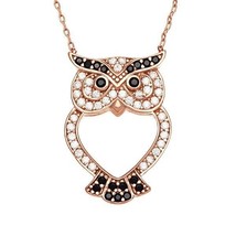 Sterling Silver CZ Open Owl Necklace - Rose Gold Plated - £45.55 GBP