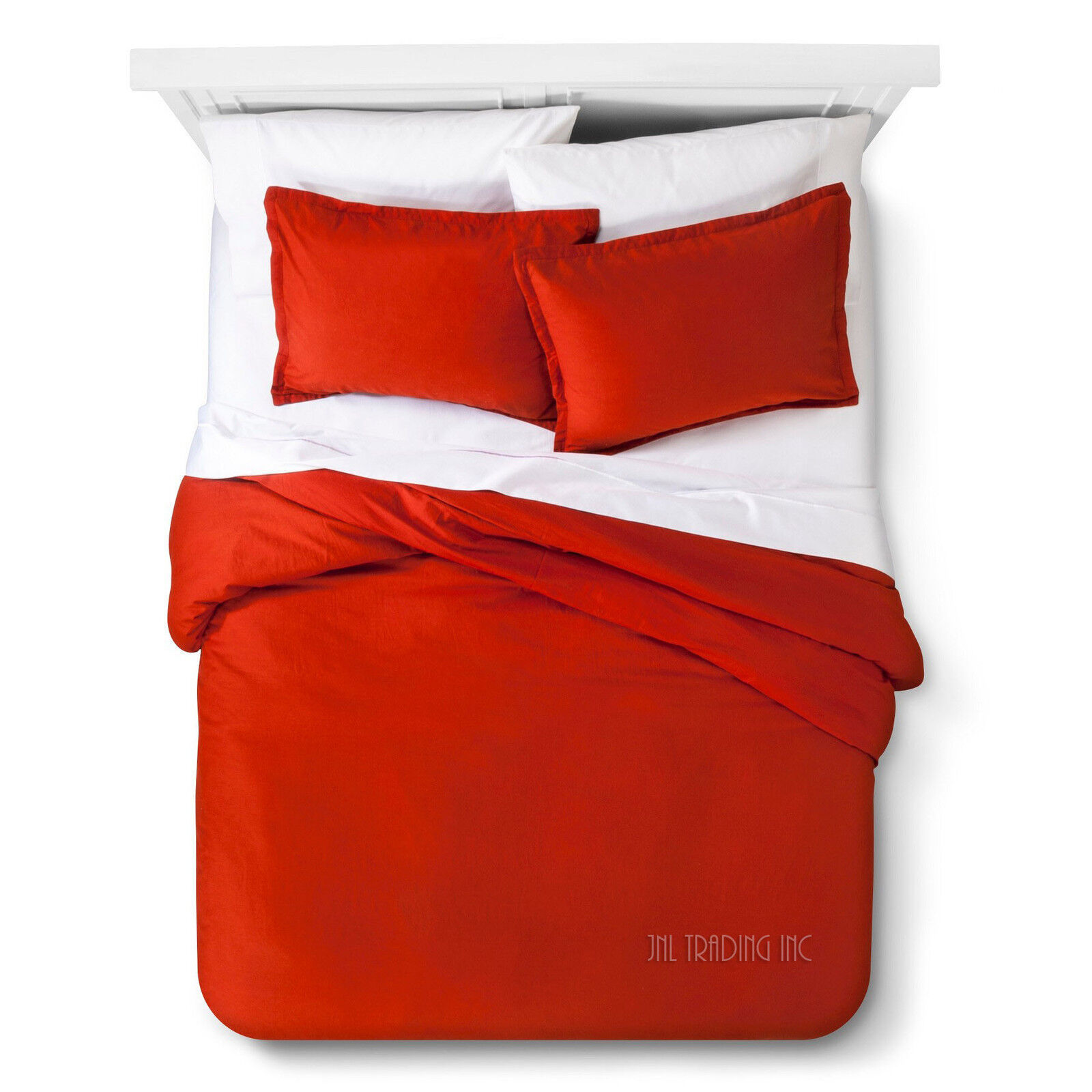NEW Threshold Trade Solid RED Linen Cotton Blend 3 Pc Duvet Cover Set KING - £55.63 GBP