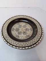 Vintage Middle Eastern Wooden Parquetry Mother of Pearl Inlay Plate 10&quot; Diameter - £37.36 GBP