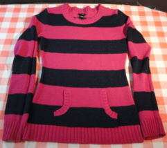 Rue 21 Pink And Black Striped Knitted Long Sleeve Warm Cute Sweater Sweatshirt M - £15.22 GBP