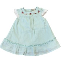 Laura Ashley 12 Months Strawberry Blue Gauze Cotton Lace Trim Dress - $19.20