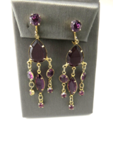 Vtg Bezel Style Purple Rhinestone Earrings Clip On Gold Tone Prong Set D... - $24.99