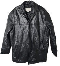 Wilson Leather Men L M. Julian Black Button Down Leather Jacket Missing 1 Button - £65.84 GBP