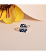 Blue Enamel Zirconia Leaf 925 Sterling Silver Ring - £44.85 GBP