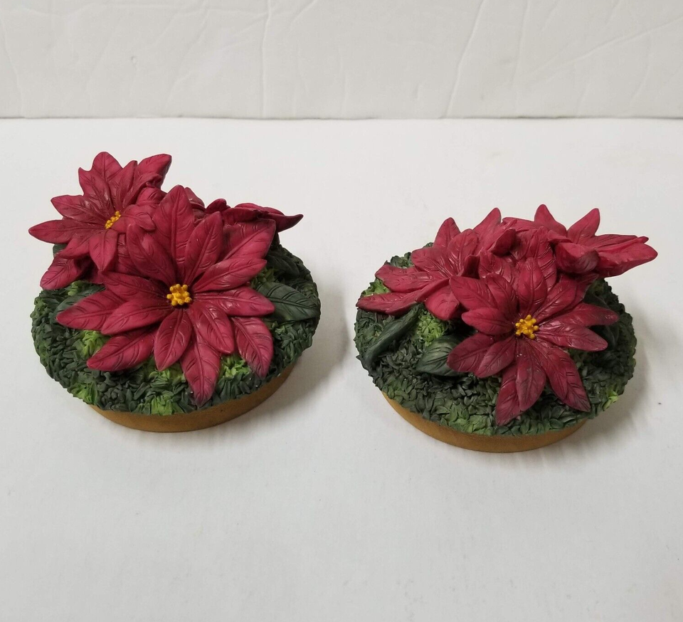 2 Our America Candle Jar Topper Poinsettia Red Green Christmas Candle Lid - $13.00