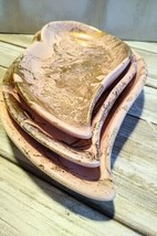 Vintage Set of 3 Ceramic Leaf Shaped Stackable Nesting Trinket Dishes Pink/Gold - £7.13 GBP