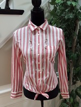 J.CREW Women&#39;s Pink White Striped Collared Long Sleeve Button Down Shirt Medium - £20.24 GBP