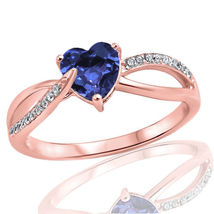 0.50 Ct Heart Cut Blue Sapphire Wedding Engagement Ring 14k Rose Gold Finish  - £73.12 GBP